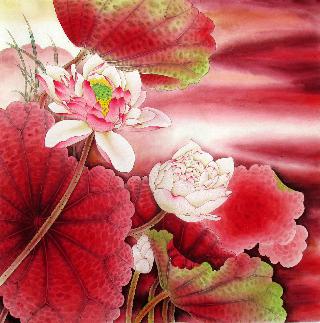 Chinese Lotus Painting,66cm x 66cm,2387008-x
