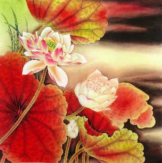 Chinese Lotus Painting,66cm x 66cm,2387009-x