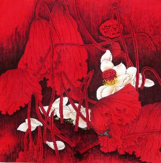Chinese Lotus Painting,66cm x 66cm,2387010-x