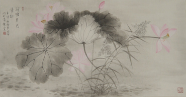 Chinese Lotus Painting,68cm x 136cm,2388001-x