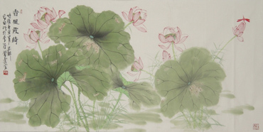 Chinese Lotus Painting,68cm x 136cm,2388002-x