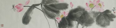 Chinese Lotus Painting,34cm x 138cm,2388005-x