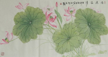 Chinese Lotus Painting,50cm x 100cm,2388006-x