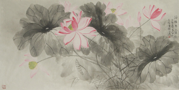 Chinese Lotus Painting,68cm x 136cm,2388008-x