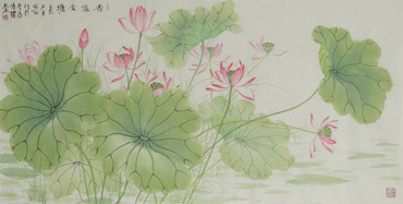 Chinese Lotus Painting,68cm x 136cm,2388009-x