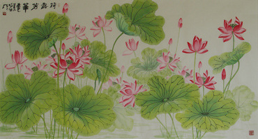 Chinese Lotus Painting,92cm x 183cm,2388011-x