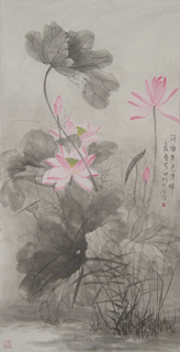 Chinese Lotus Painting,68cm x 136cm,2388015-x