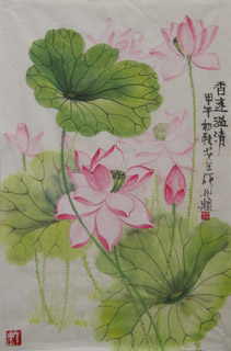 Chinese Lotus Painting,46cm x 70cm,2388018-x