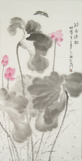 Chinese Lotus Painting,68cm x 136cm,2388023-x
