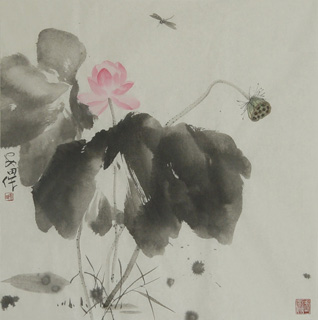 Chinese Lotus Painting,68cm x 68cm,2388025-x