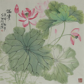 Chinese Lotus Painting,68cm x 68cm,2388026-x