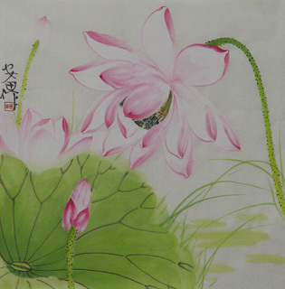 Chinese Lotus Painting,34cm x 34cm,2388027-x