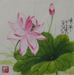 Chinese Lotus Painting,34cm x 34cm,2388028-x