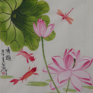 Chinese Lotus Painting,34cm x 34cm,2388029-x
