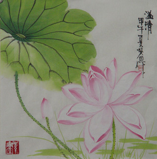 Chinese Lotus Painting,34cm x 34cm,2388031-x
