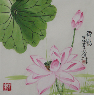Chinese Lotus Painting,34cm x 34cm,2388033-x