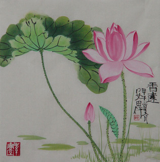 Chinese Lotus Painting,34cm x 34cm,2388034-x