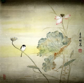 Chinese Lotus Painting,50cm x 50cm,2395009-x