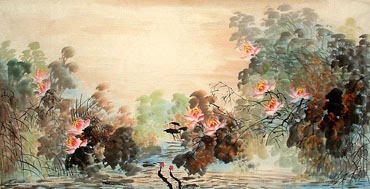Chinese Lotus Painting,66cm x 136cm,2397002-x
