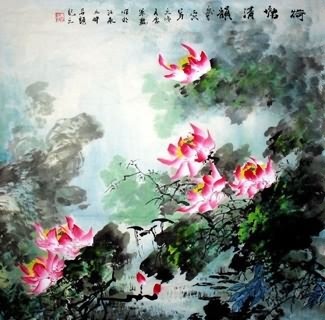 Chinese Lotus Painting,69cm x 69cm,2397003-x