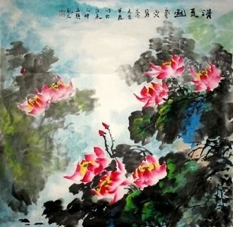 Chinese Lotus Painting,69cm x 69cm,2397004-x
