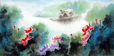 Chinese Lotus Painting,66cm x 136cm,2397005-x