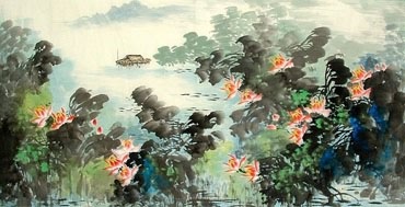 Chinese Lotus Painting,66cm x 136cm,2397007-x