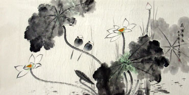 Chinese Lotus Painting,66cm x 130cm,2398005-x