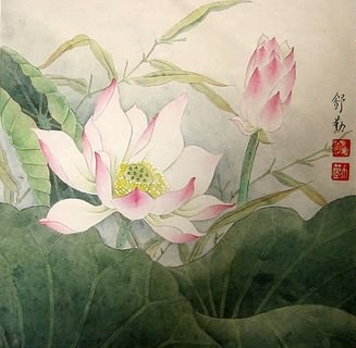Chinese Lotus Painting,33cm x 33cm,2405006-x