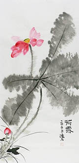 Chinese Lotus Painting,50cm x 100cm,2407008-x