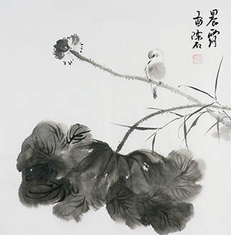 Chinese Lotus Painting,50cm x 50cm,2407105-x