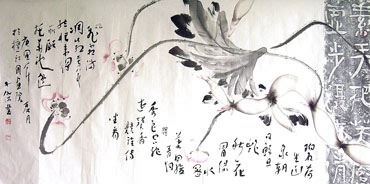 Chinese Lotus Painting,66cm x 136cm,2424003-x