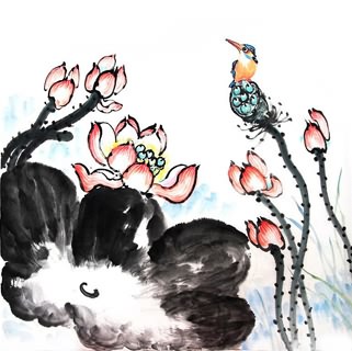 Chinese Lotus Painting,66cm x 66cm,2485030-x