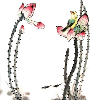 Chinese Lotus Painting,33cm x 33cm,2485031-x