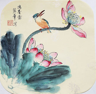 Chinese Lotus Painting,34cm x 34cm,2485045-x