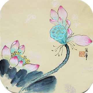 Chinese Lotus Painting,34cm x 34cm,2485046-x
