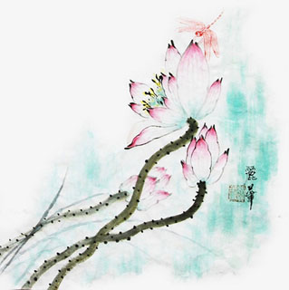 Chinese Lotus Painting,34cm x 34cm,2485048-x