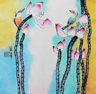 Chinese Lotus Painting,34cm x 34cm,2485053-x
