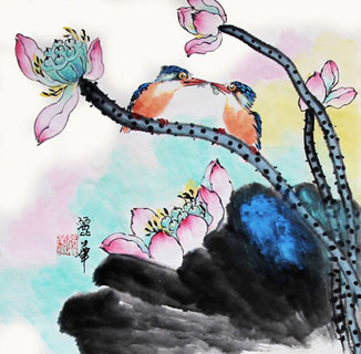 Chinese Lotus Painting,34cm x 34cm,2485054-x