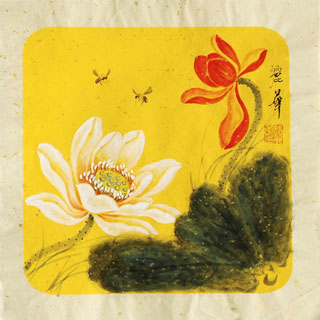 Chinese Lotus Painting,34cm x 34cm,2485055-x
