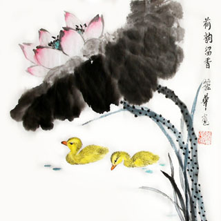 Chinese Lotus Painting,34cm x 34cm,2485056-x