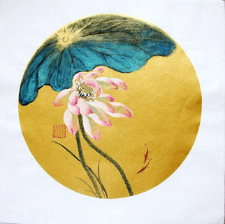 Chinese Lotus Painting,34cm x 34cm,2485058-x