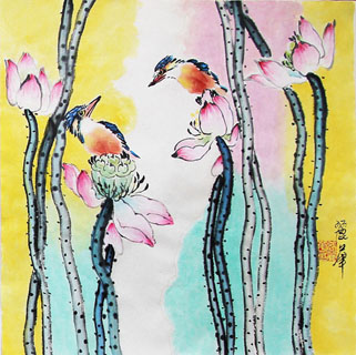 Chinese Lotus Painting,34cm x 34cm,2485059-x
