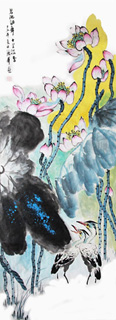 Chinese Lotus Painting,49cm x 138cm,2485067-x