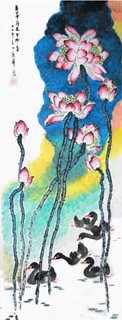 Chinese Lotus Painting,49cm x 138cm,2485068-x