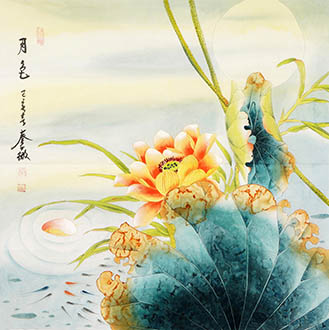 Chinese Lotus Painting,66cm x 66cm,2527009-x