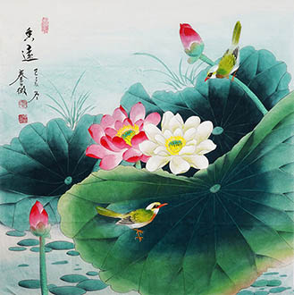 Chinese Lotus Painting,66cm x 66cm,2527010-x