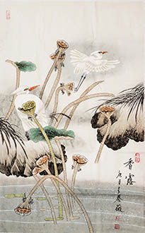 Chinese Lotus Painting,55cm x 90cm,2527011-x