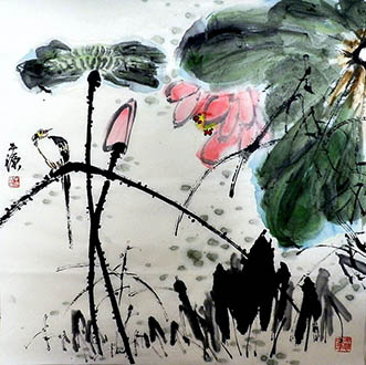 Chinese Lotus Painting,68cm x 68cm,2529006-x