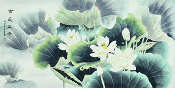 Chinese Lotus Painting,66cm x 136cm,2547031-x